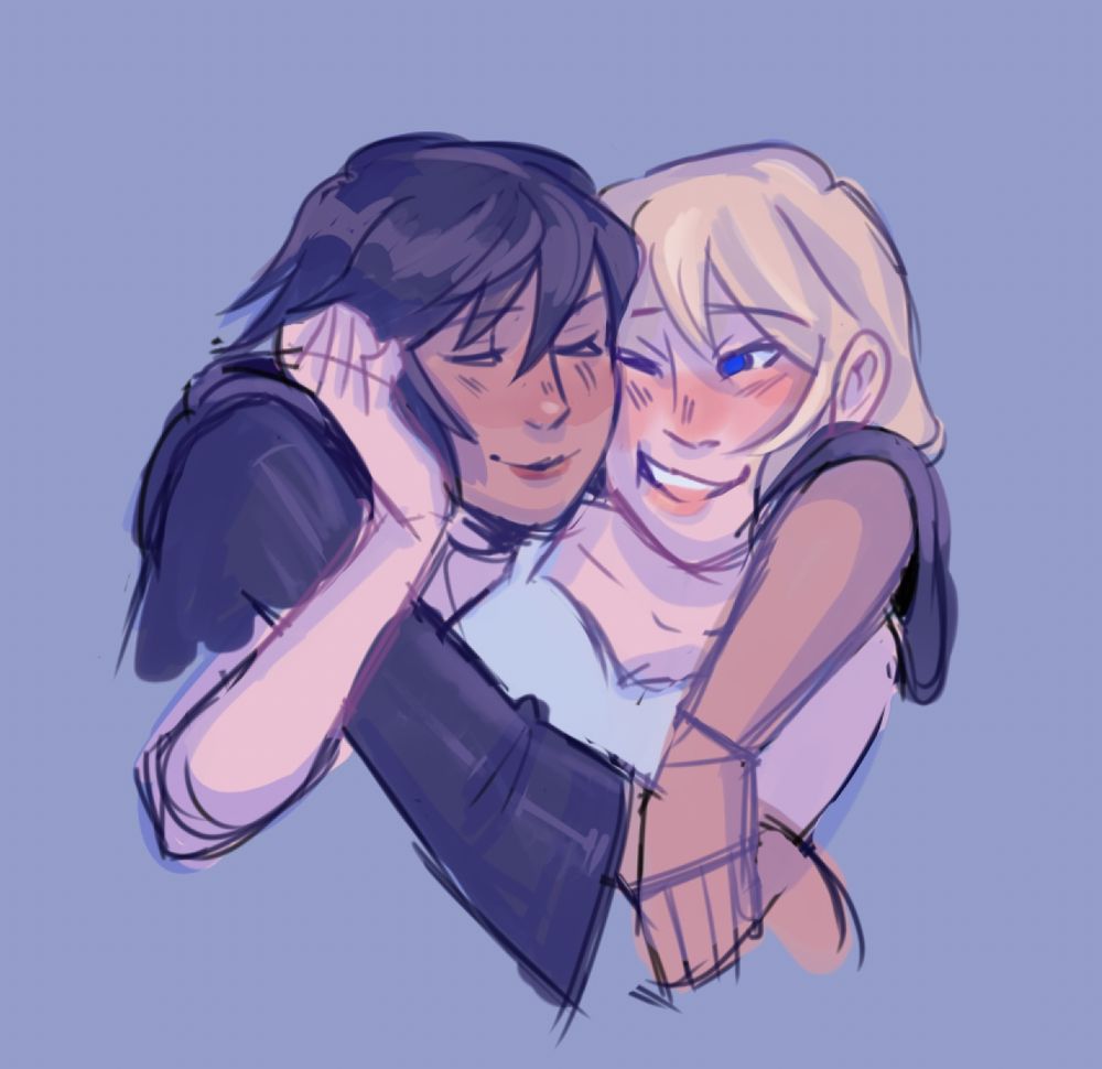 Ye olde sketche from maybe about a year ago? Xion wrapping their arms around Namine and squishing their cheeks together.