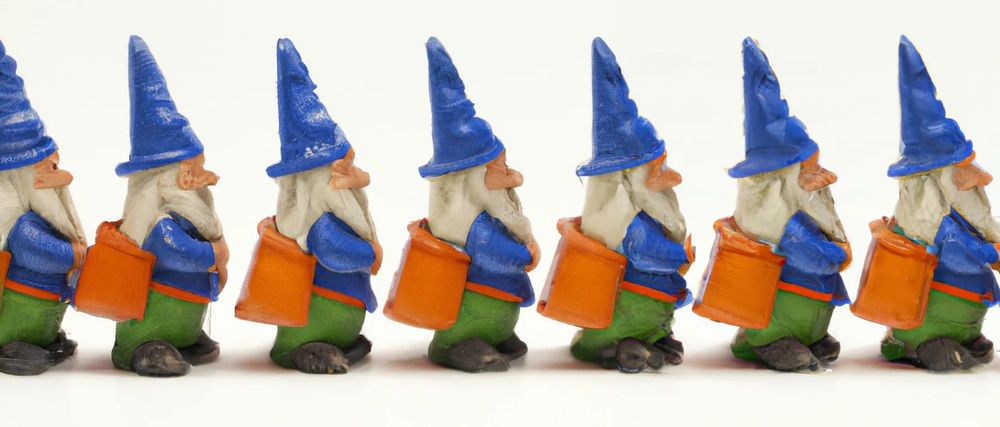 A line of garden gnomes