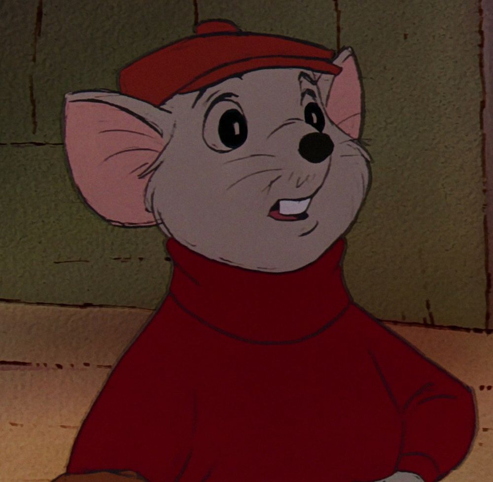 Bernard, the mouse from the rescuers. He's a little anthropomorphic mouse in a red hat and sweater