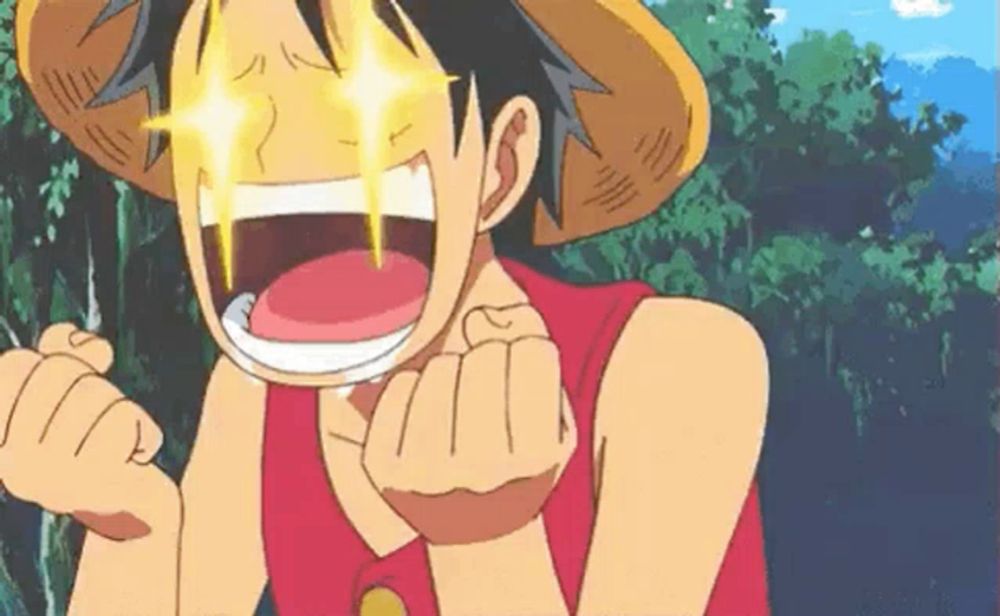 luffy from one piece is making a funny face with his eyes glowing in the dark .