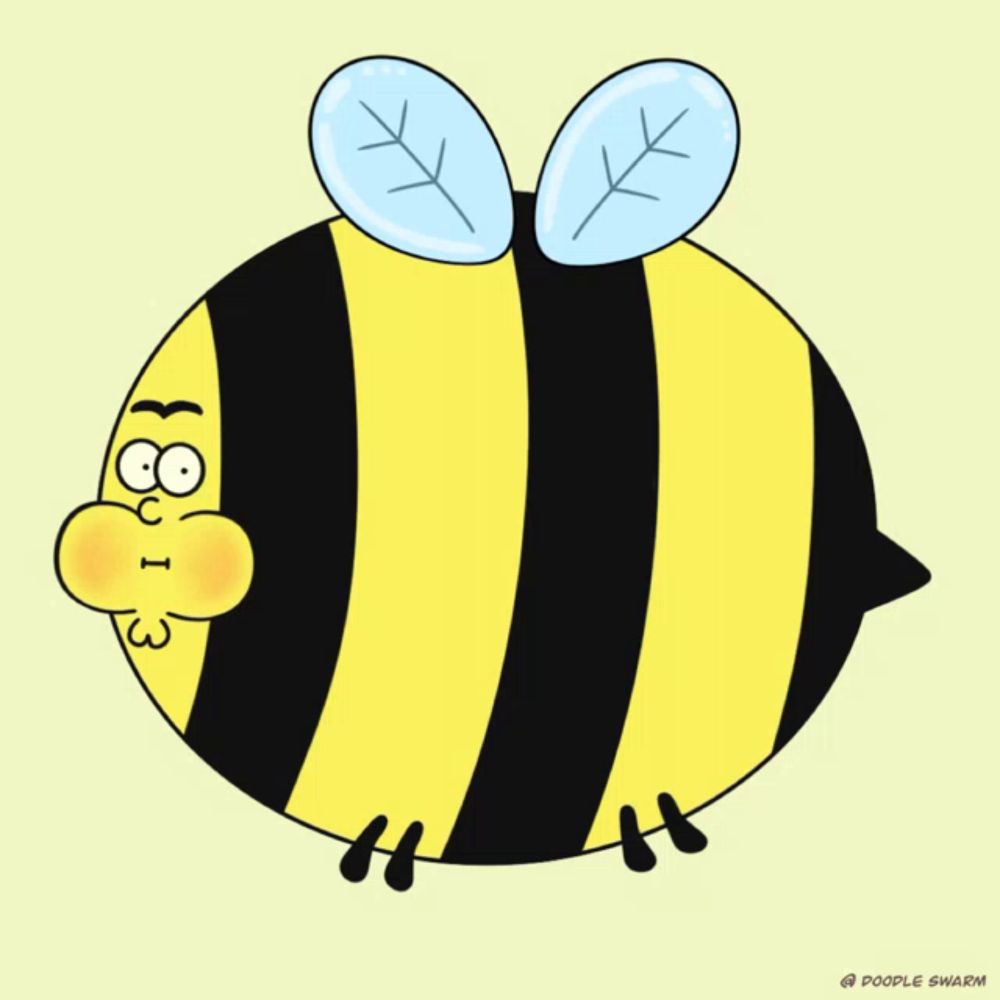 a cartoon drawing of a bee with the name popple swamp on the bottom right