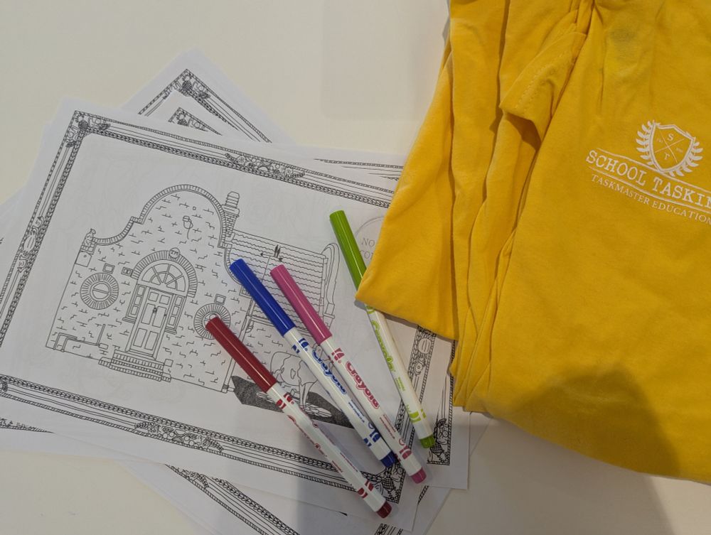 Taskmaster house colouring sheet