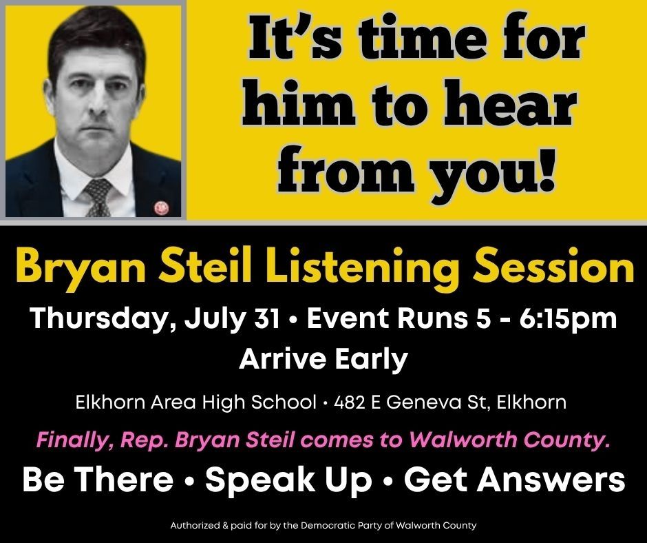 Listening session poster from Walworth County Dems.