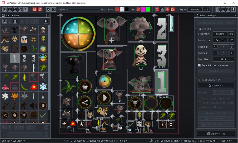 rTexPacker 5.0, testing sprites origin and collider edition