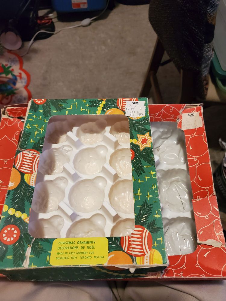 East German manufactured Christmas Balls Imported to Canada by Borgfeldt toys and sold circa 1977 By Woolco.