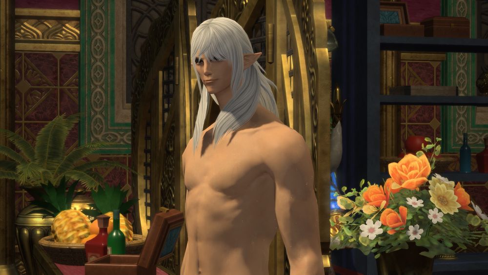 Picture of Estinien, covered in sweat and topless