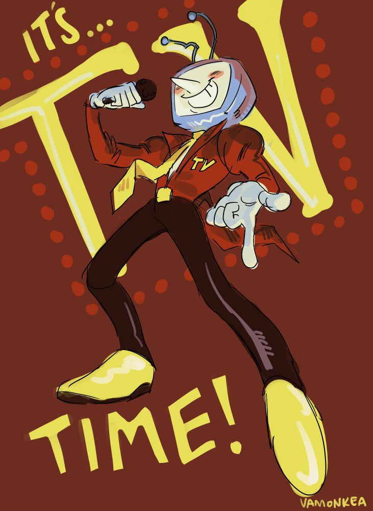 Tenna with a mic pointing at the viewer.