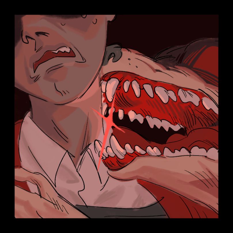 anhelor, human, about to be bitten by anhelor, werewolf