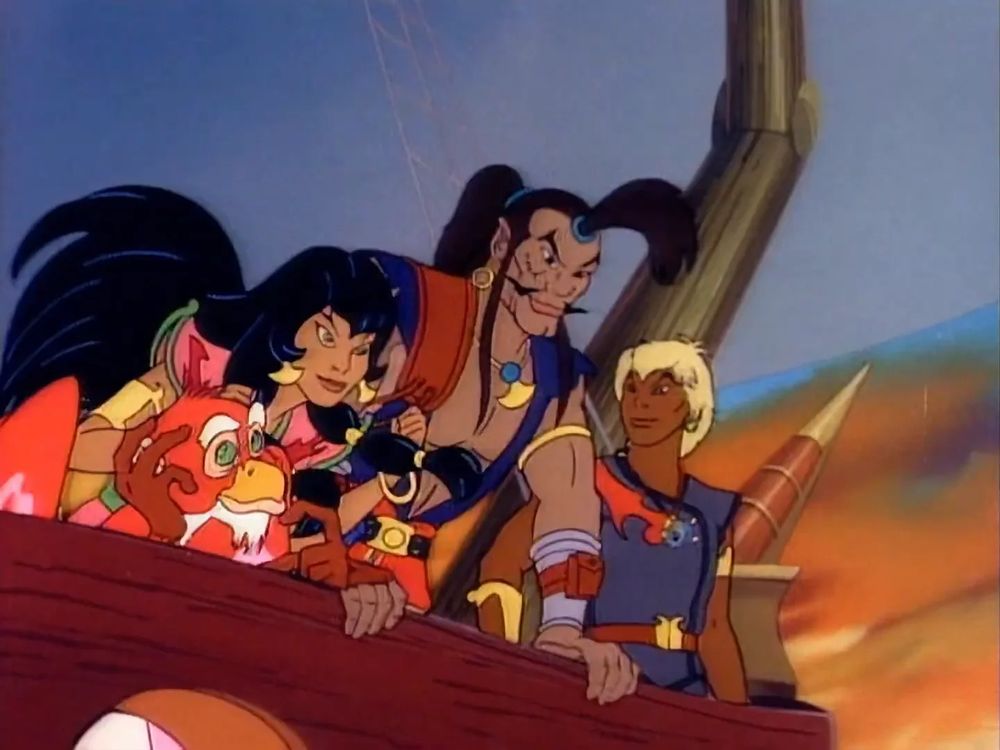 The cast of The Pirates of Dark Water, from left to right: Niddler, Tula, Ioz and Ren