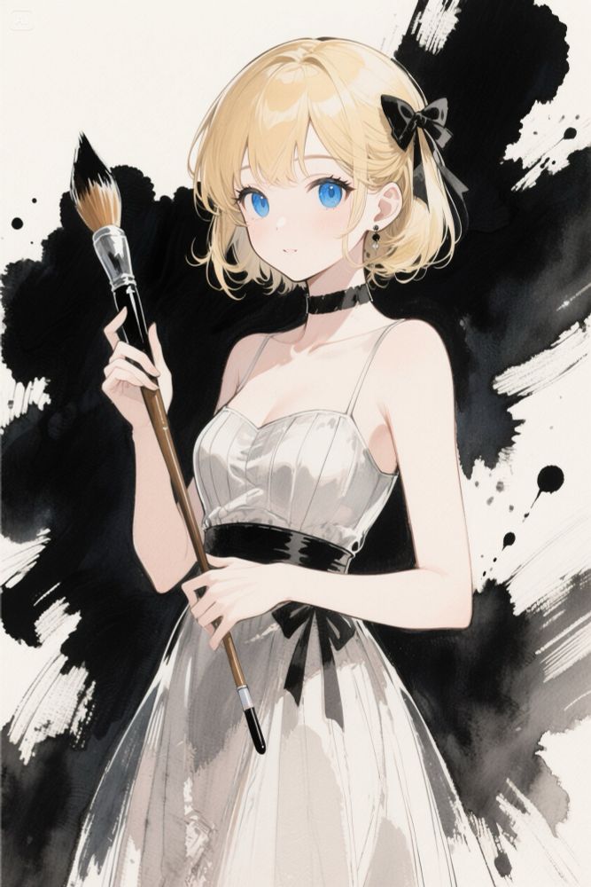 キャラはアニメスタイル、塗りが水墨画風