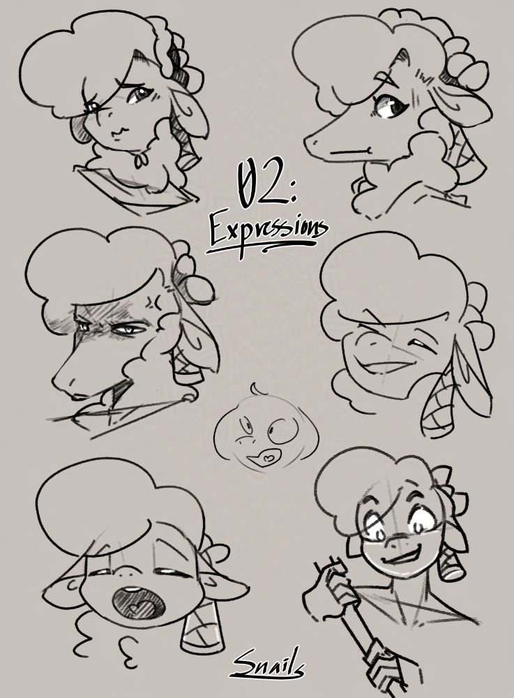 Lavi is depicted in a variety of expressions, although the style of drawing seems to change with them.