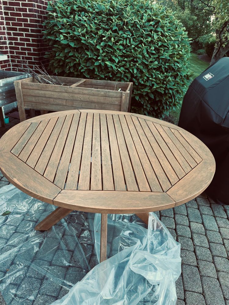 a cedar stained patio table 
