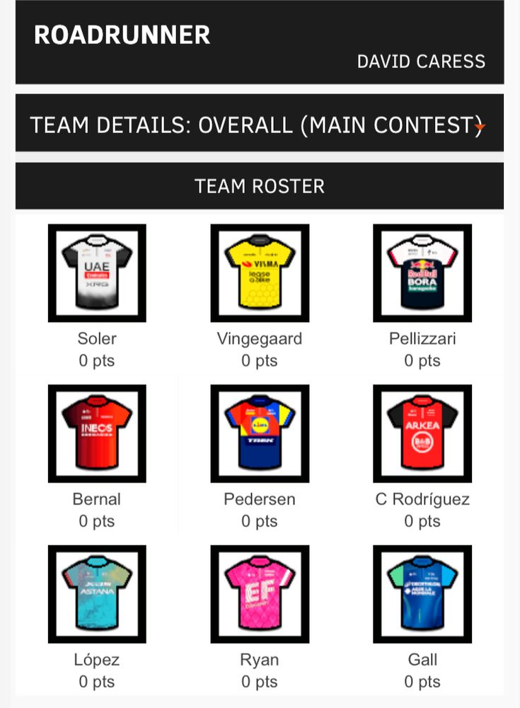 My Velogames Spain team.