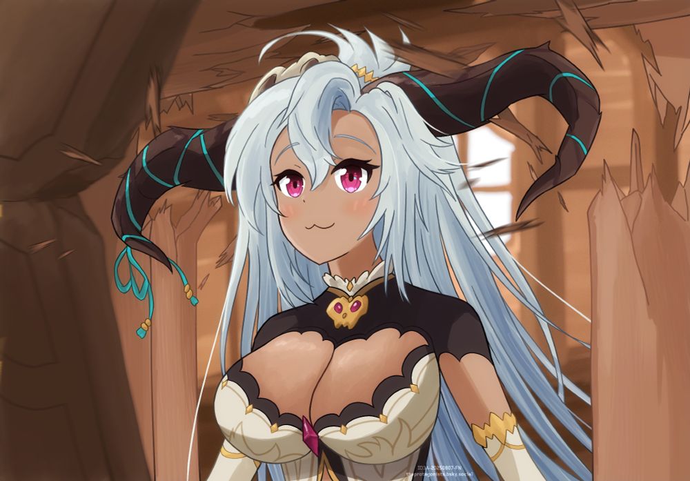 drawing of Fediel from granblue entering a room like nokotan did