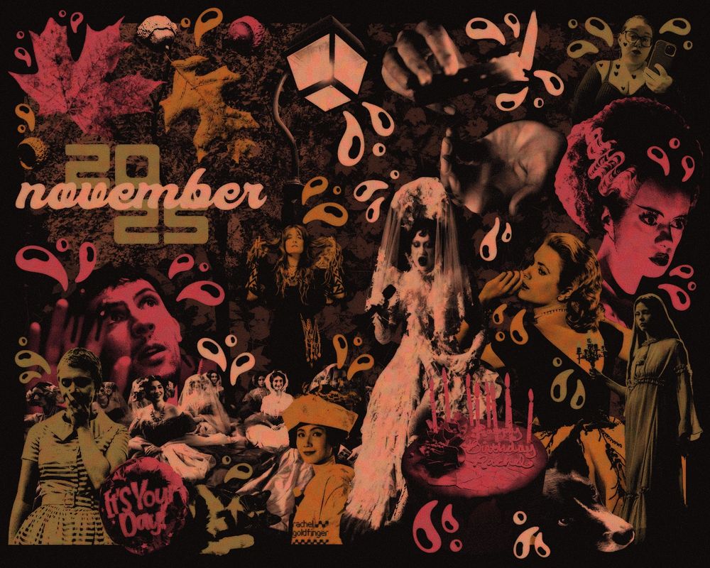 A digital collage of various pieces of personal photos depicting things that happened or were watched in the month of November 2025