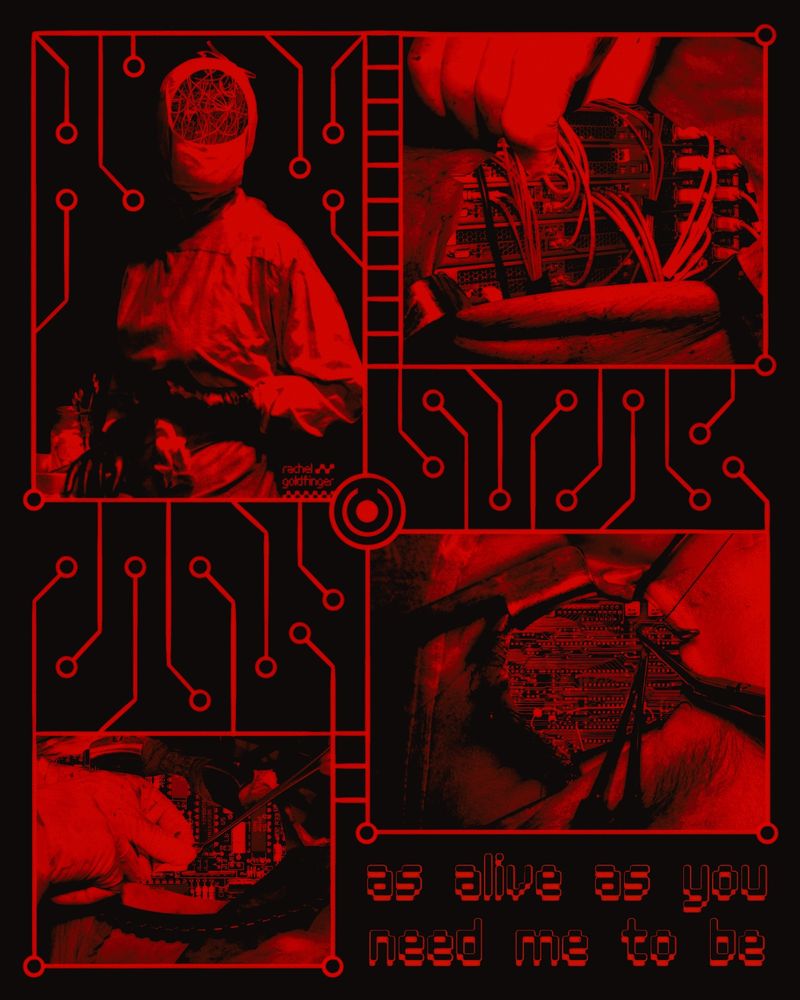 Fan poster design of the Nine Inch Nails song “As Alive As You Need Me To Be” that features a grid of edited surgery photos where the insides of the bodies are replaced with wires and microchips