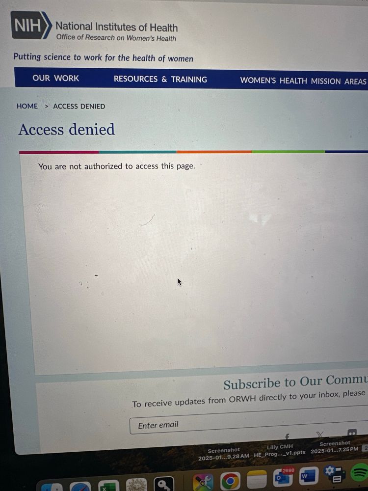 Image of the NIH website page for the Women’s Health initiative - now with access denied
