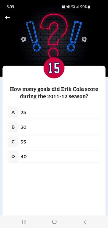 Screencap of Club 1909 Surprise Question for August 04, found in May 07-08 posts on main feed of Montreal Canadiens app.
Answer is C - 35.