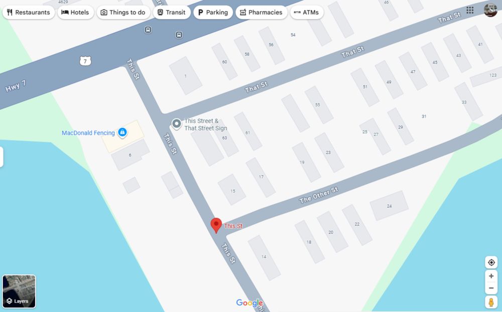 Map of Porters Lake, NS, showing This St., That St. and The Other St.