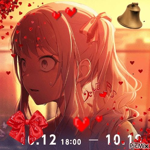 a picture of a girl surrounded by red hearts with the time of 10:12 on the bottom