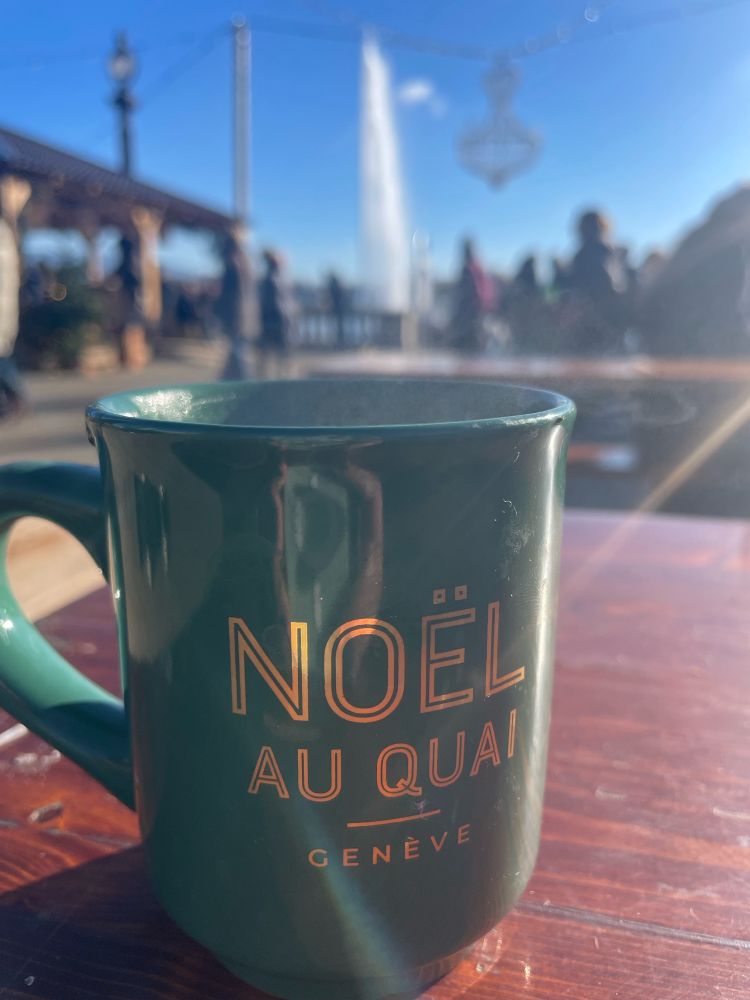 A mug of mulled wine in the Geneva Christmas Market