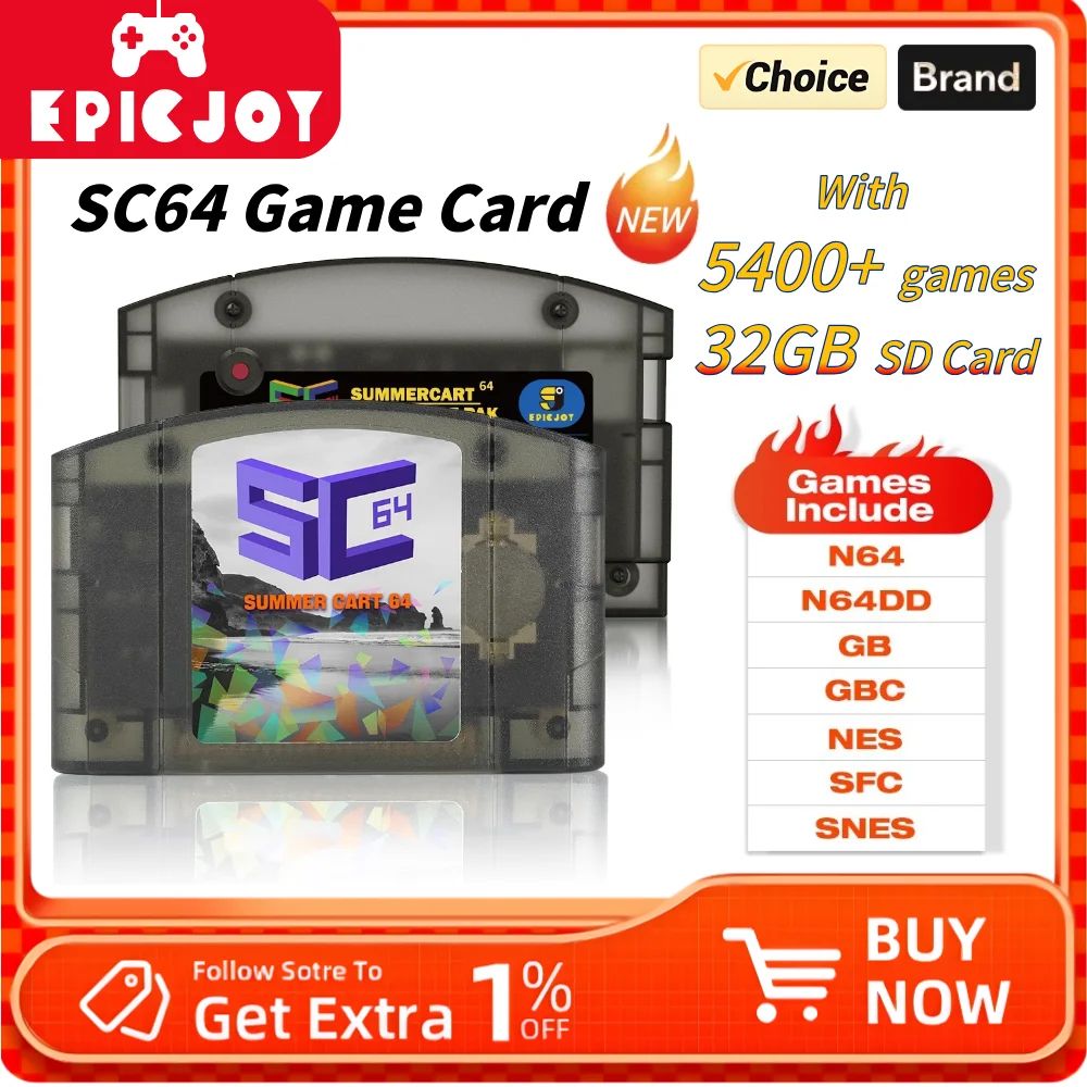 EPICJOY SummerCart 64 Open Source N64 Game Card For Nintendo 64 Game Console 32GB SD Card Compatibility 5400+ games & 64DD Games