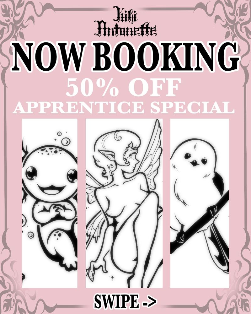 A graphic that says "now booking, 50% off apprentice special" 