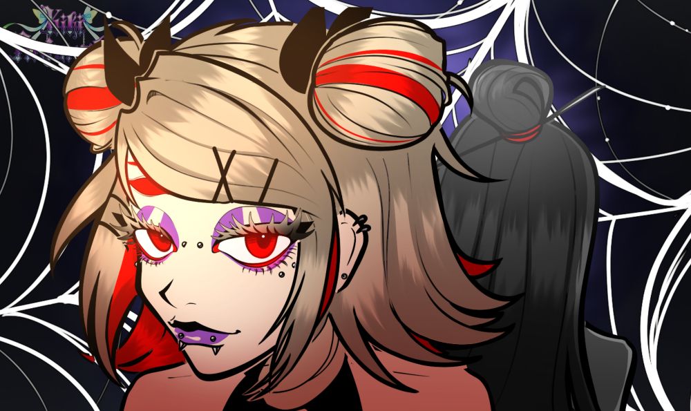 An illustration of Kagamine Rin with Webbi in the background