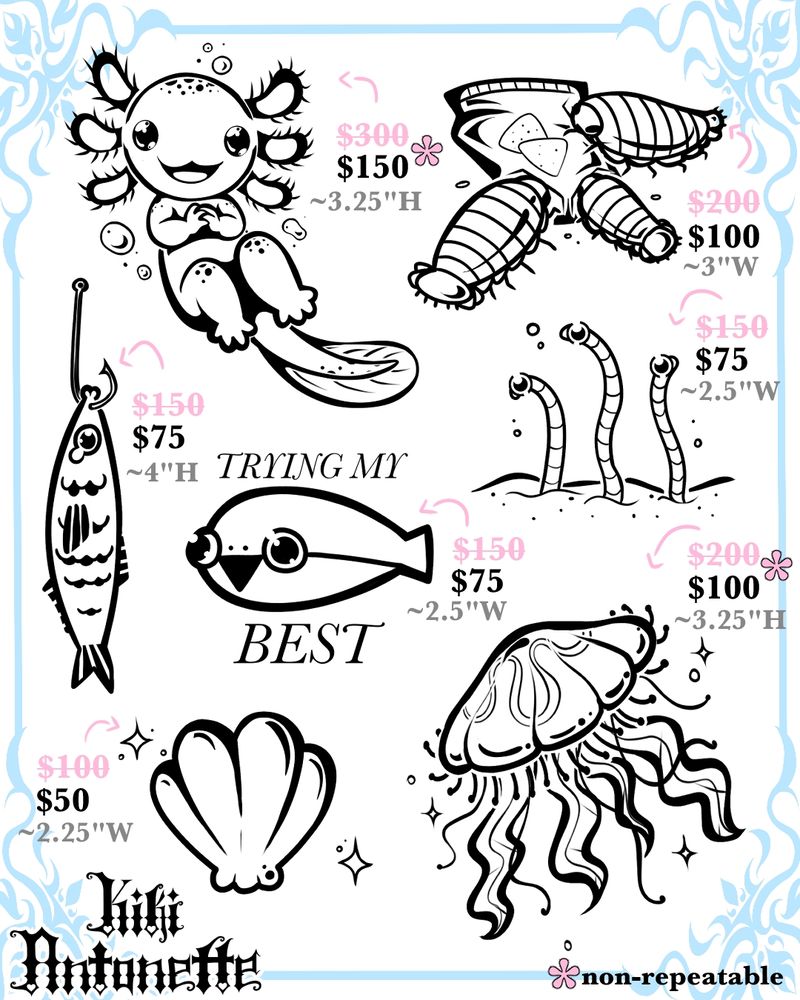 A flash sheet featuring aquatic creatures