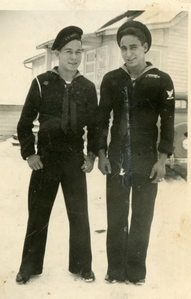 Doc's father Robert Louis(L) and uncle Richard(R) in their WWII navy uniforms.
