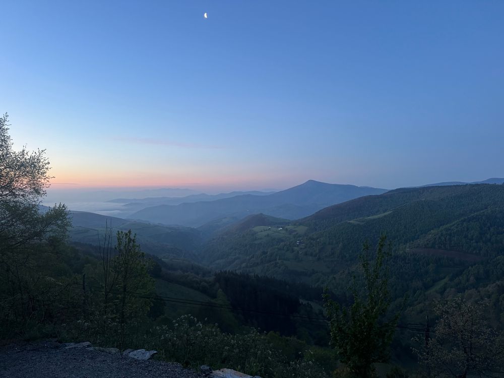 Sunrise over the mountains along the Camino de Santiago. 