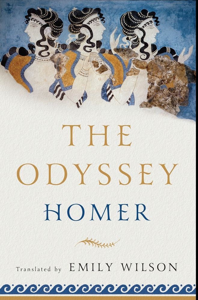 Cover of the Emily Wilson translation of The Odyssey by Homer
Mostly white space, but with an illustration of a trio of Greek Women at the top