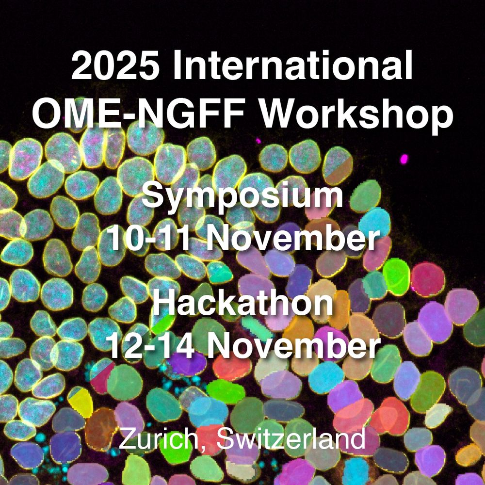 Visual of segmented human induced pluripotent stem cells with the key workshop dates: Symposium on November 10-11, Hackathon on November 12-14th in Zurich Switzerland