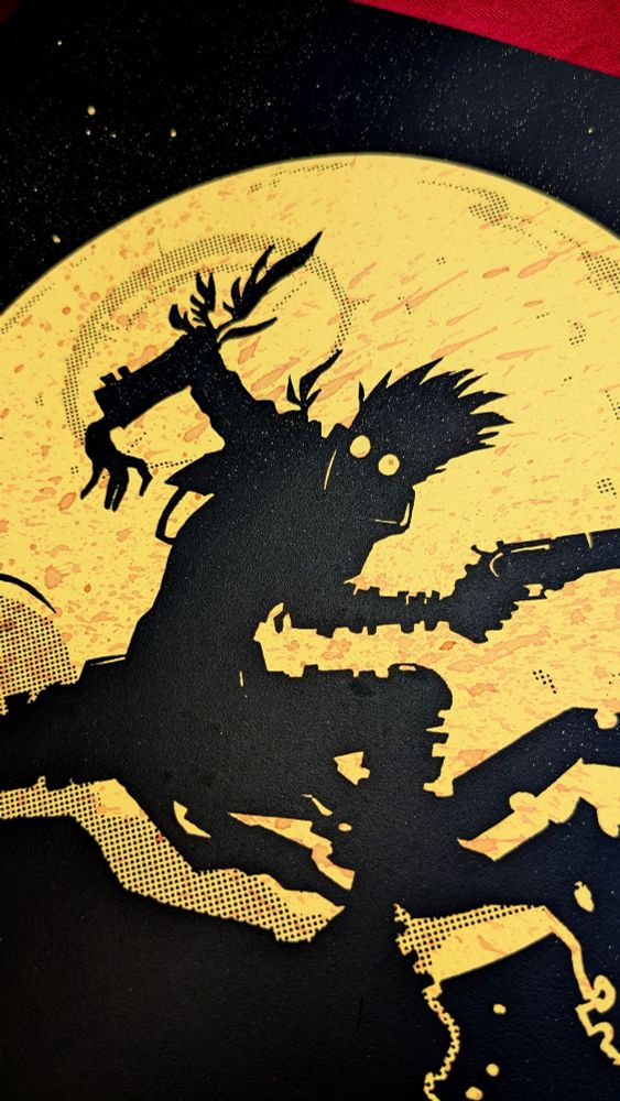 Close up of an ink splatter on the screen print 