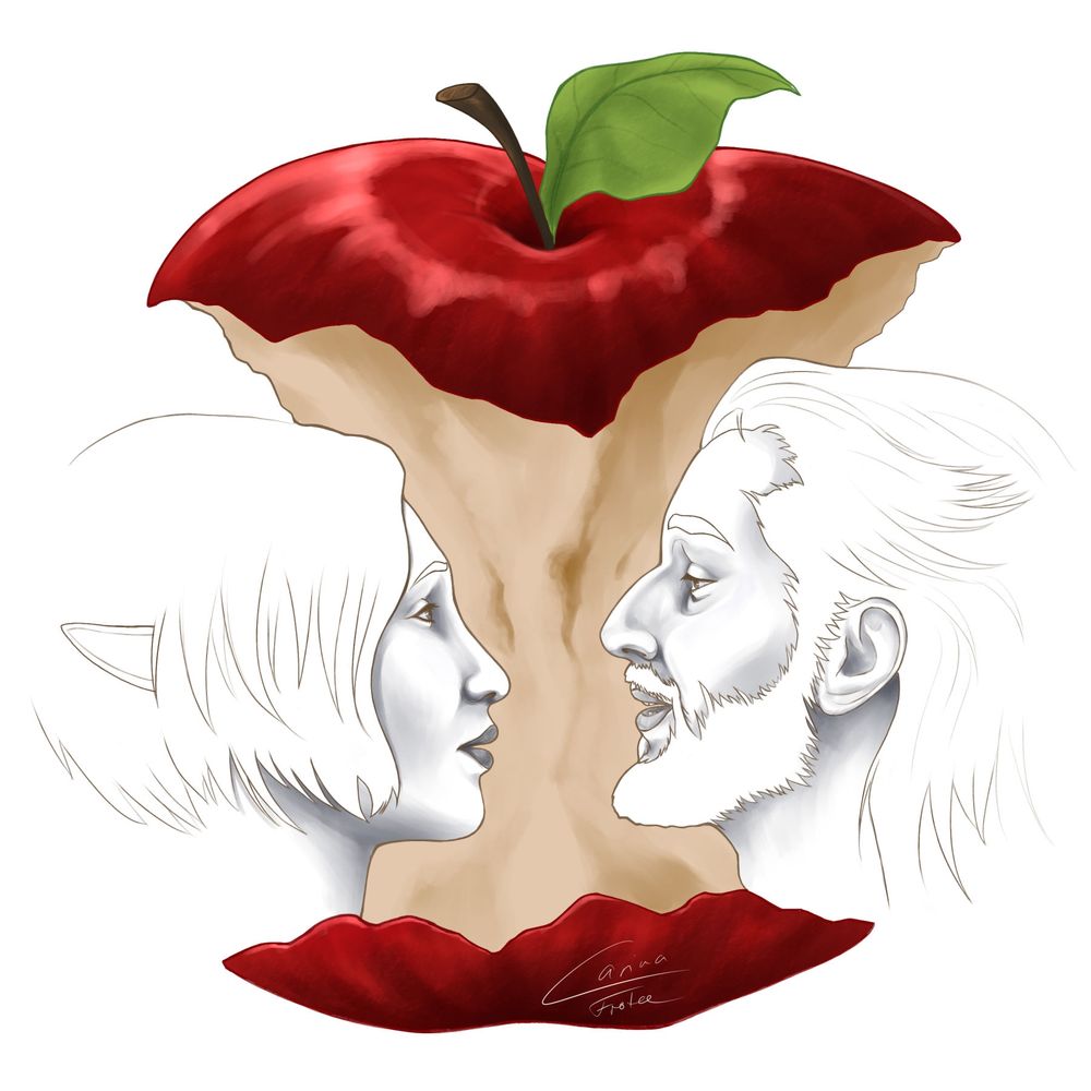 Rook and Lucanis facing each other in that apple meme .