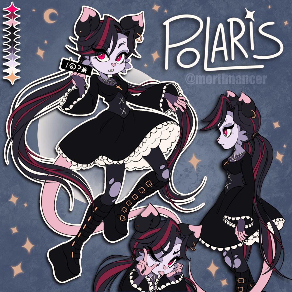 Possum woman in goth clothing in various poses