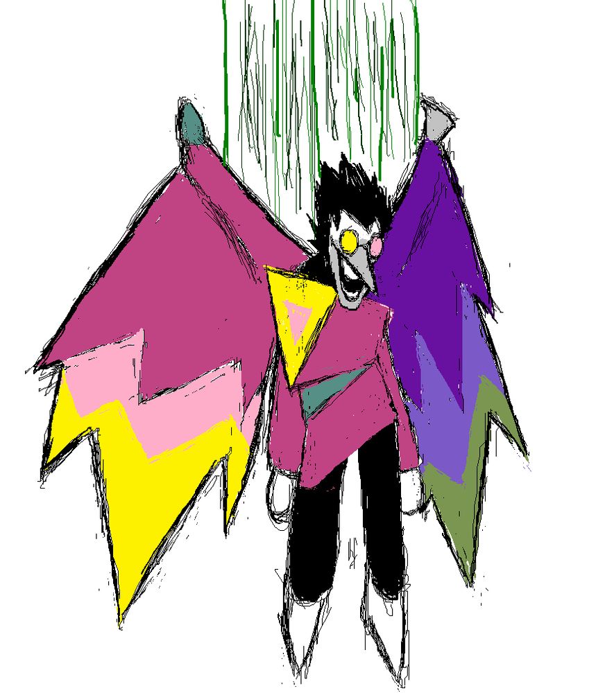 half-assed spamton neo drawing of him standing motionless with a shadow over his face