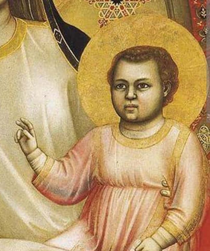 Recortado de un cuadro medieval con un Jesús niño con cara de haberse cruzado con su exmujer 