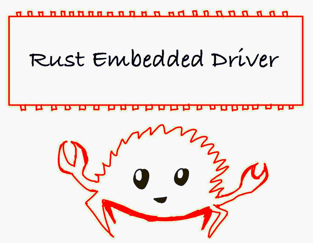 Text written on chips saying "Rust embedded driver". Below the chip, there is cute little ferris (sorry about the ferris )
