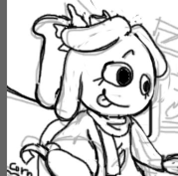 A digital drawing closeup of my Dandy’s World sona Cream dishing out food