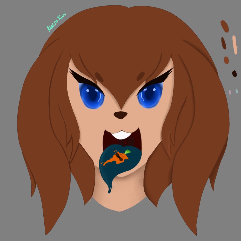 A Bun girl is munching on a little carrot guy who is hollerin’ for his life!