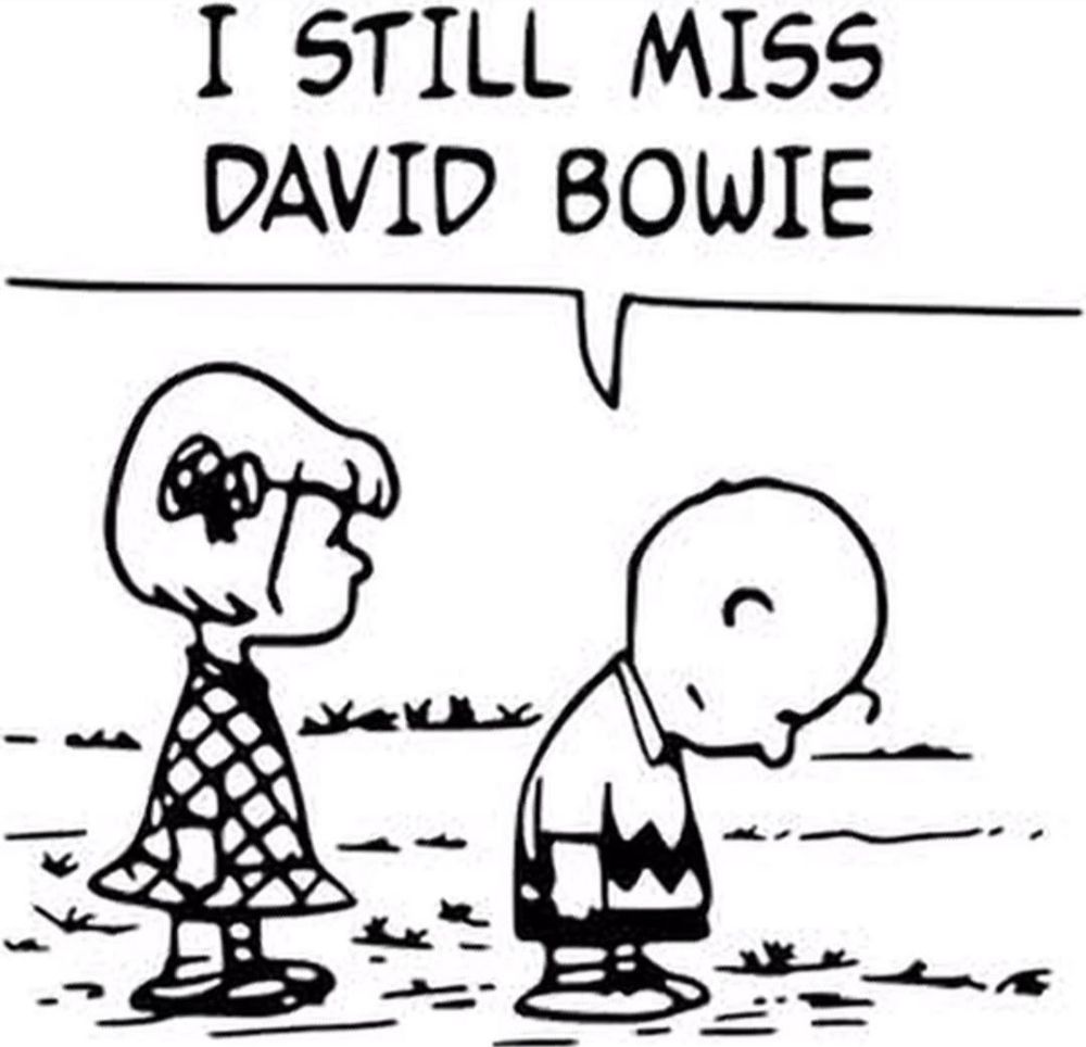 Charlie Brown saying: "I still miss David Bowie"