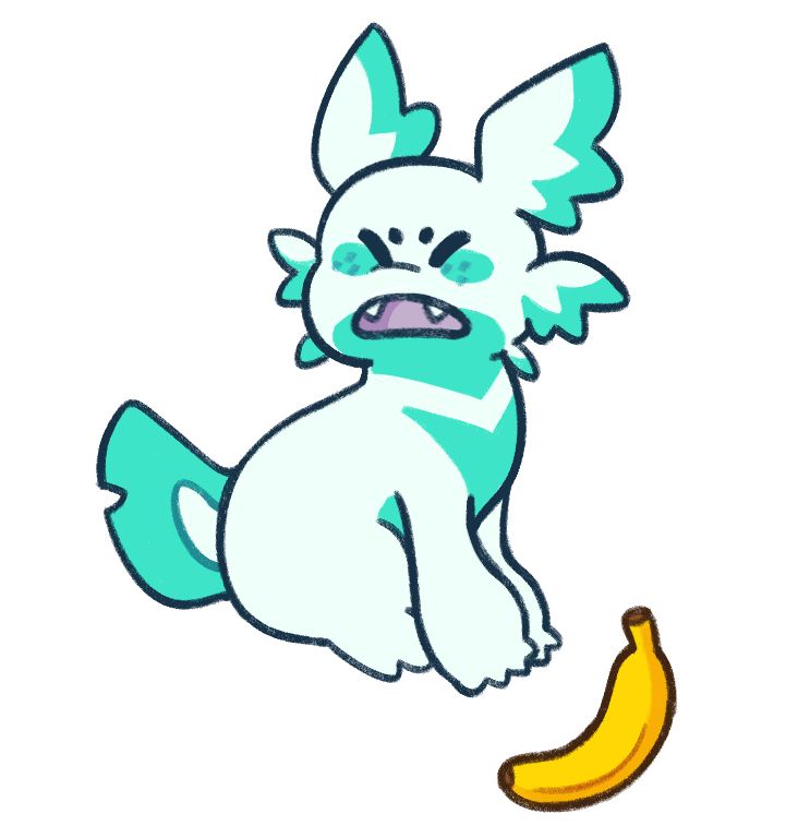 Crest is sitting next to a banana making a sour face. it is a redraw of the "cat no like the banana" meme that was popular around 2020. 