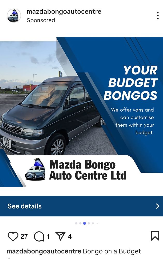 Instagram ad for the Mazda Bongo Auto Centre Lt