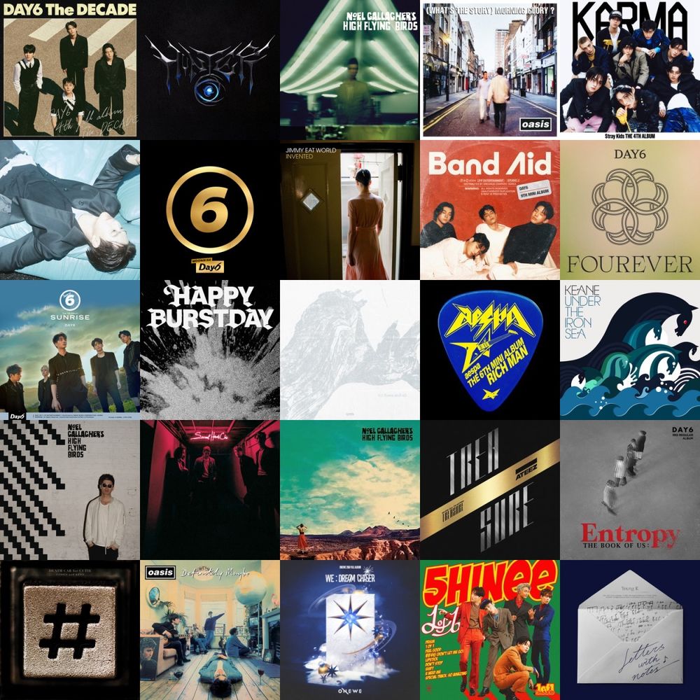 day6, key, noel gallaghers high flying birds, oasis, stray kids, suho, jimmy eat world, seventeen, wave to earth, aespa, keane, foster the people, ateez, death cab for cutie, onewe, shinee, young k