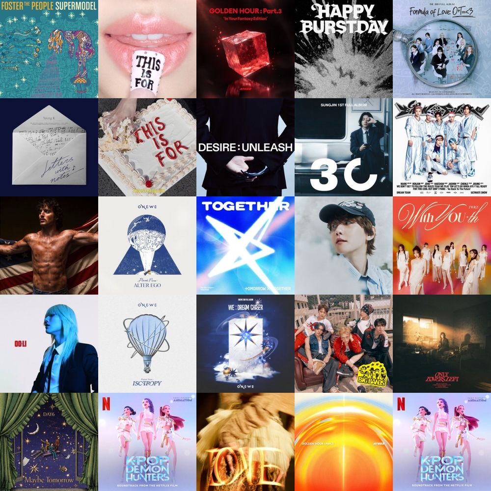 Foster the people, twice, ateez, seventeen, young k, enhypen, sungjin, nct dream, benson boone, onewe, txt, baekhyun, woodz, wayv, kpop demon hunters, xlov