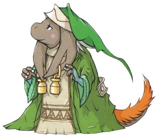 a super cute nu mou in the illusionist outfit, green robe with a long hat 