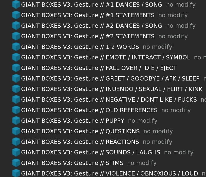 15 gesture boxes in secondlife with thousands of gestures