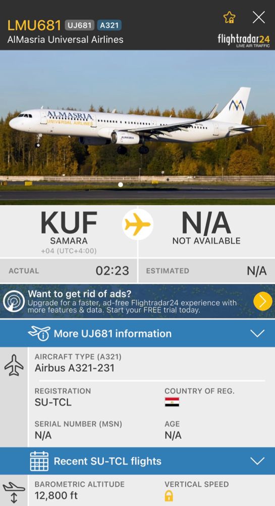 Screenshot of Flightradar24 showing information about the plane that flew an interesting route.