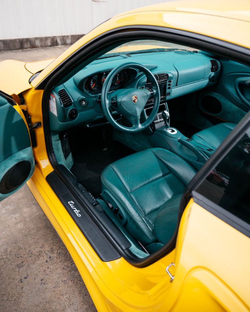 Speed Yellow Porsche 996 Turbo with Nephrite green interior 